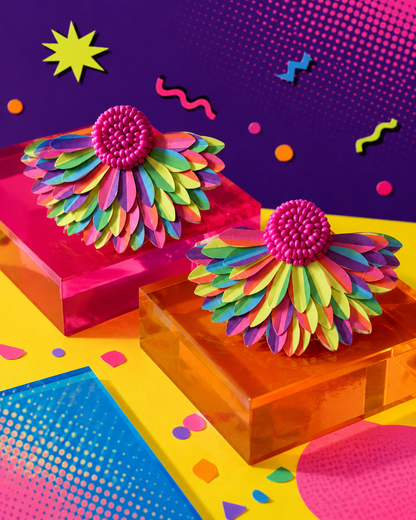 Cute But Never Quiet multicoloured statement earrings with pink beaded centres by The House of SUFI.