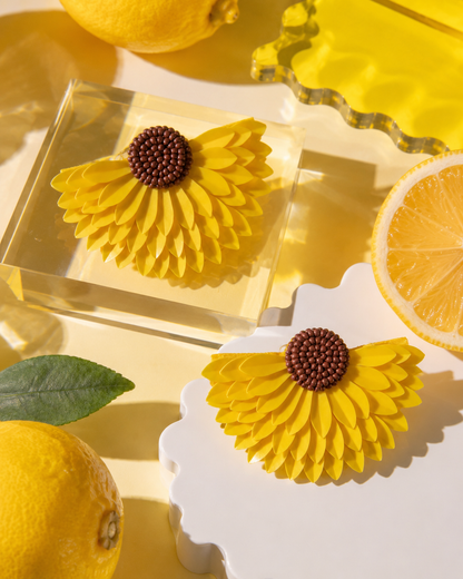Cute But Never Quiet yellow statement earrings with brown beaded centres by The House of SUFI.