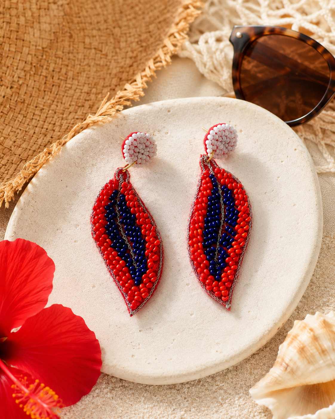 Kiss First Explain Never red and blue beaded lip statement earrings by The House of SUFI.