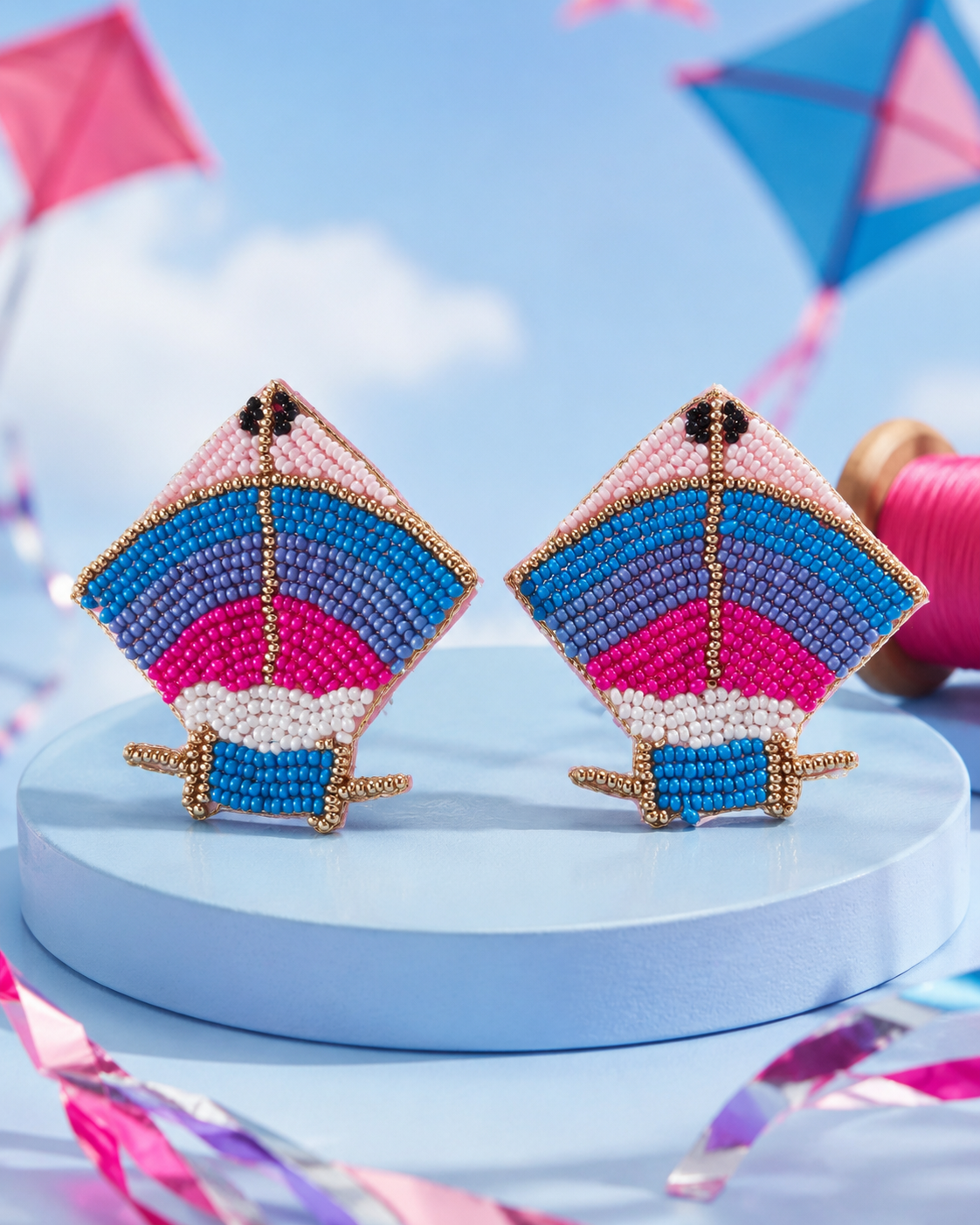 Good Vibes Fly High colourful beaded kite statement earrings by The House of SUFI.