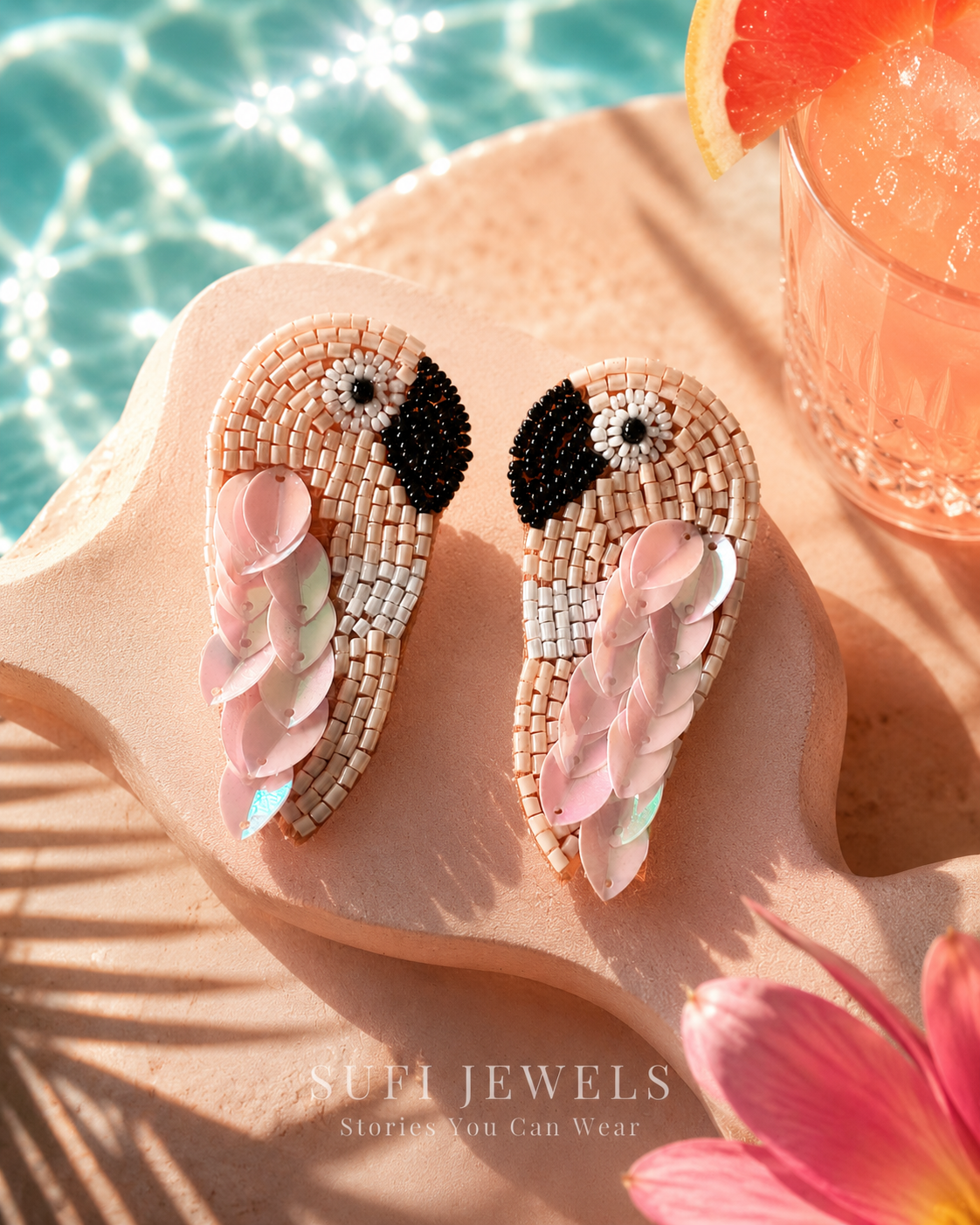 Cute Chaos With Wings pink tropical bird statement earrings by The House of SUFI.