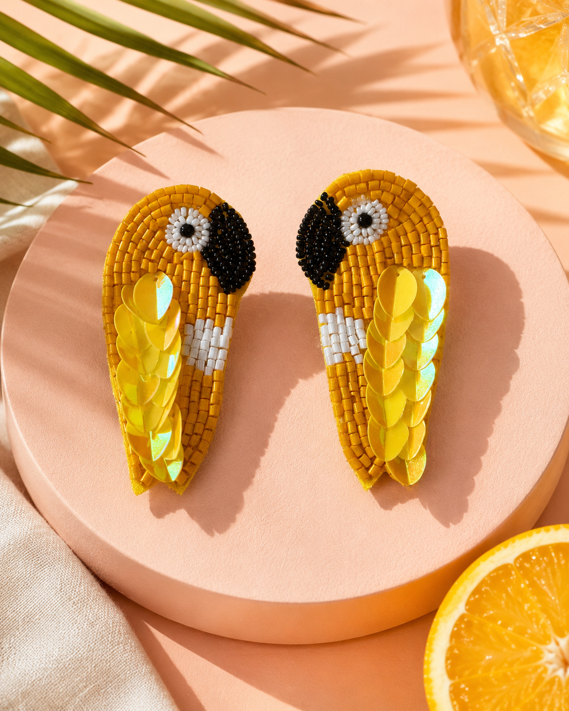 Cute Chaos With Wings yellow tropical bird statement earrings by The House of SUFI.