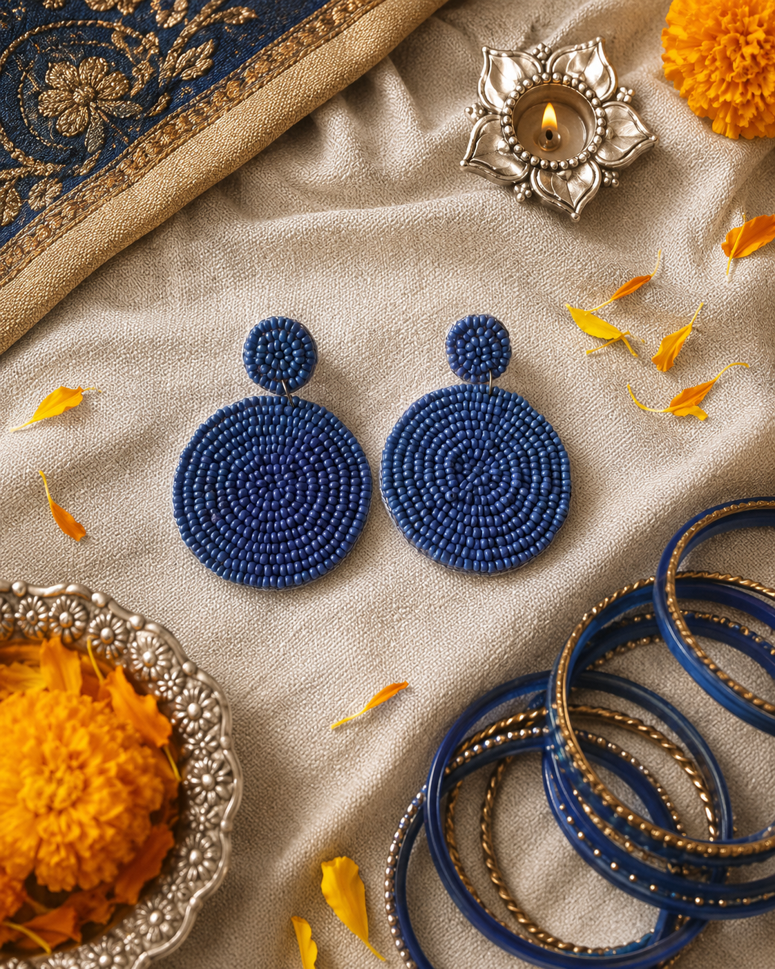 Full Circle Full Attitude blue beaded circular statement earrings by The House of SUFI.
