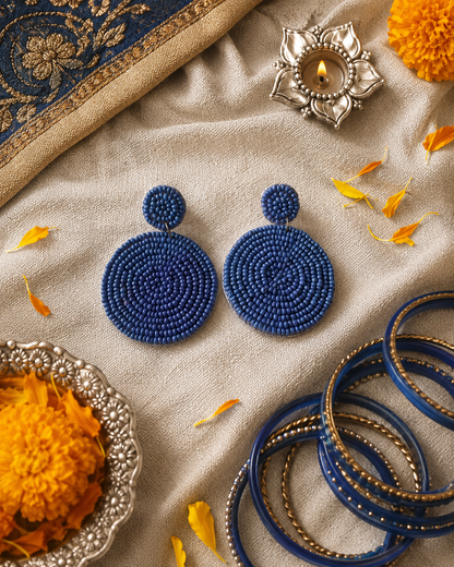 Full Circle Full Attitude blue beaded circular statement earrings by The House of SUFI.