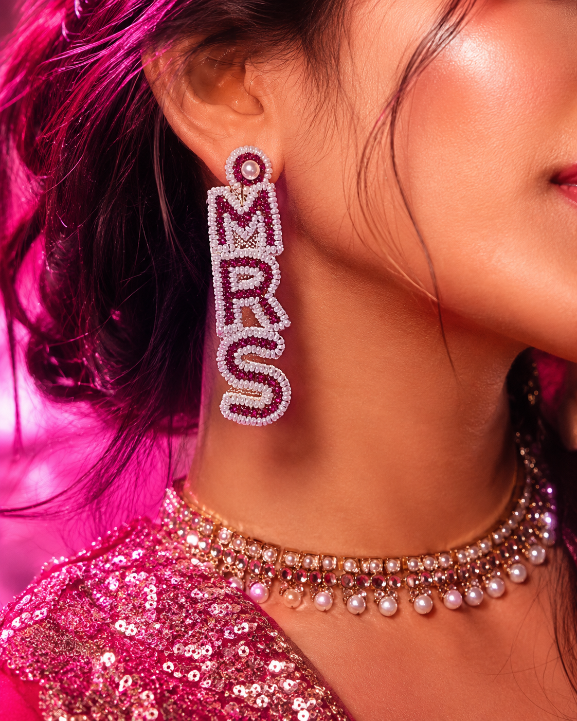 Taken But Never Tamed red and white MRS bridal statement earrings by The House of SUFI.