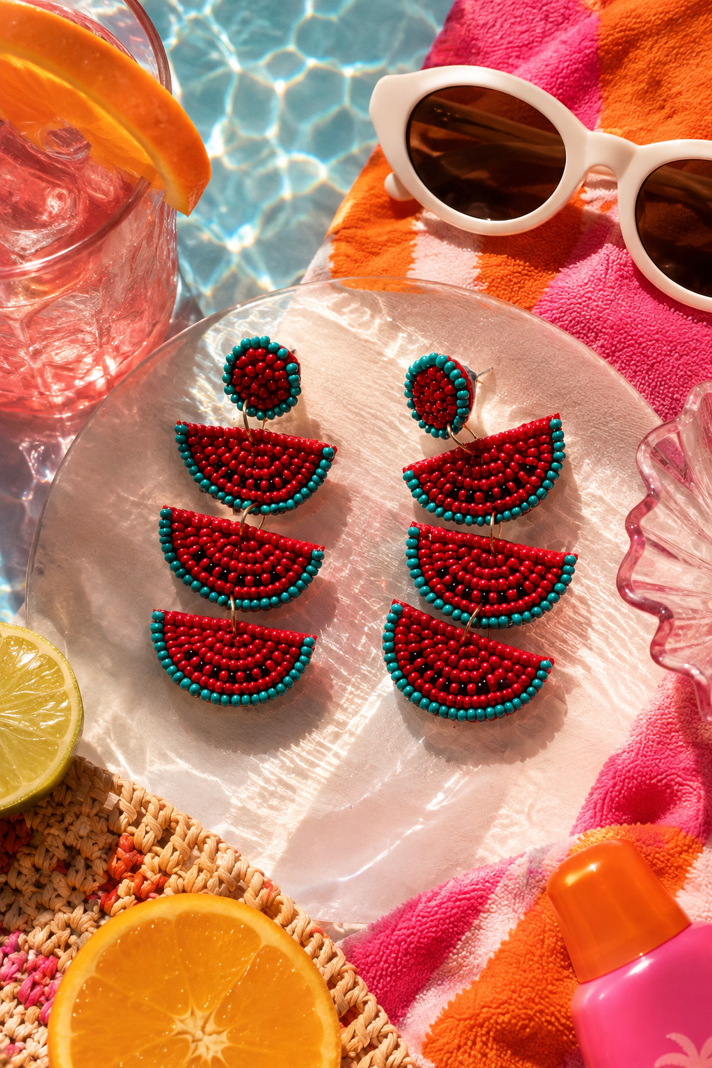 Juicy Mood No Rules red and turquoise watermelon statement earrings by The House of SUFI.