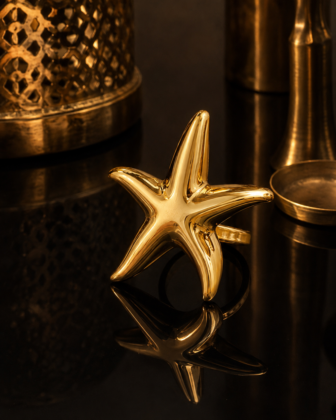 The Star Found Moonlight sculptural gold-tone star statement ring by The House of SUFI.
