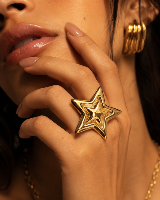 The Sky Needed Drama oversized sculptural gold-tone star statement ring by The House of SUFI.