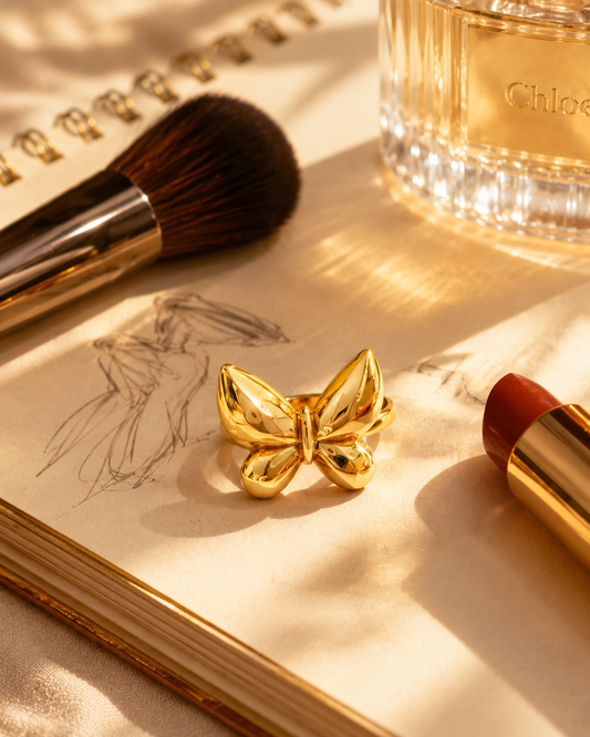 The Wings Became Wonder polished gold-tone butterfly statement ring by The House of SUFI.