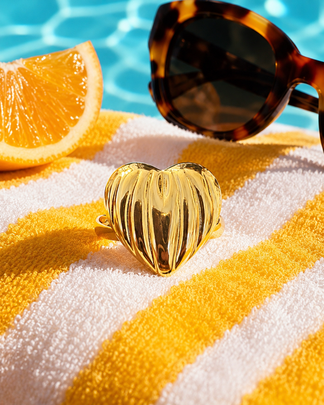 The Heart Forgot Rules ridged high-polish gold-tone sculptural heart statement ring by The House of SUFI.