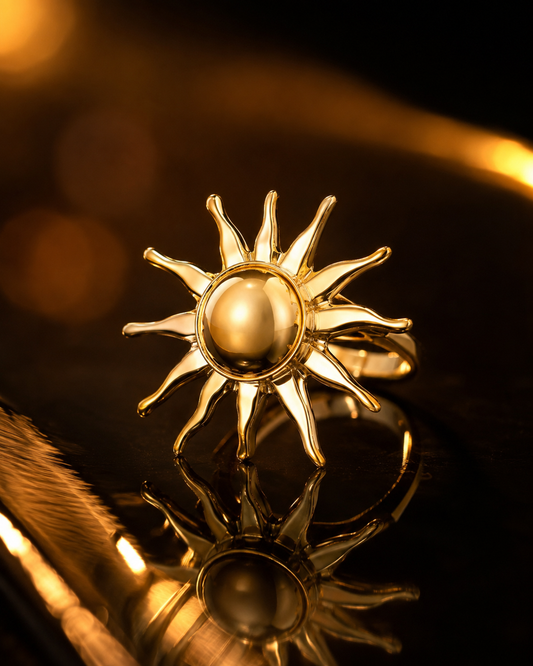 The Sun Learnt Shining high-shine gold-tone sculptural sun statement ring by The House of SUFI.