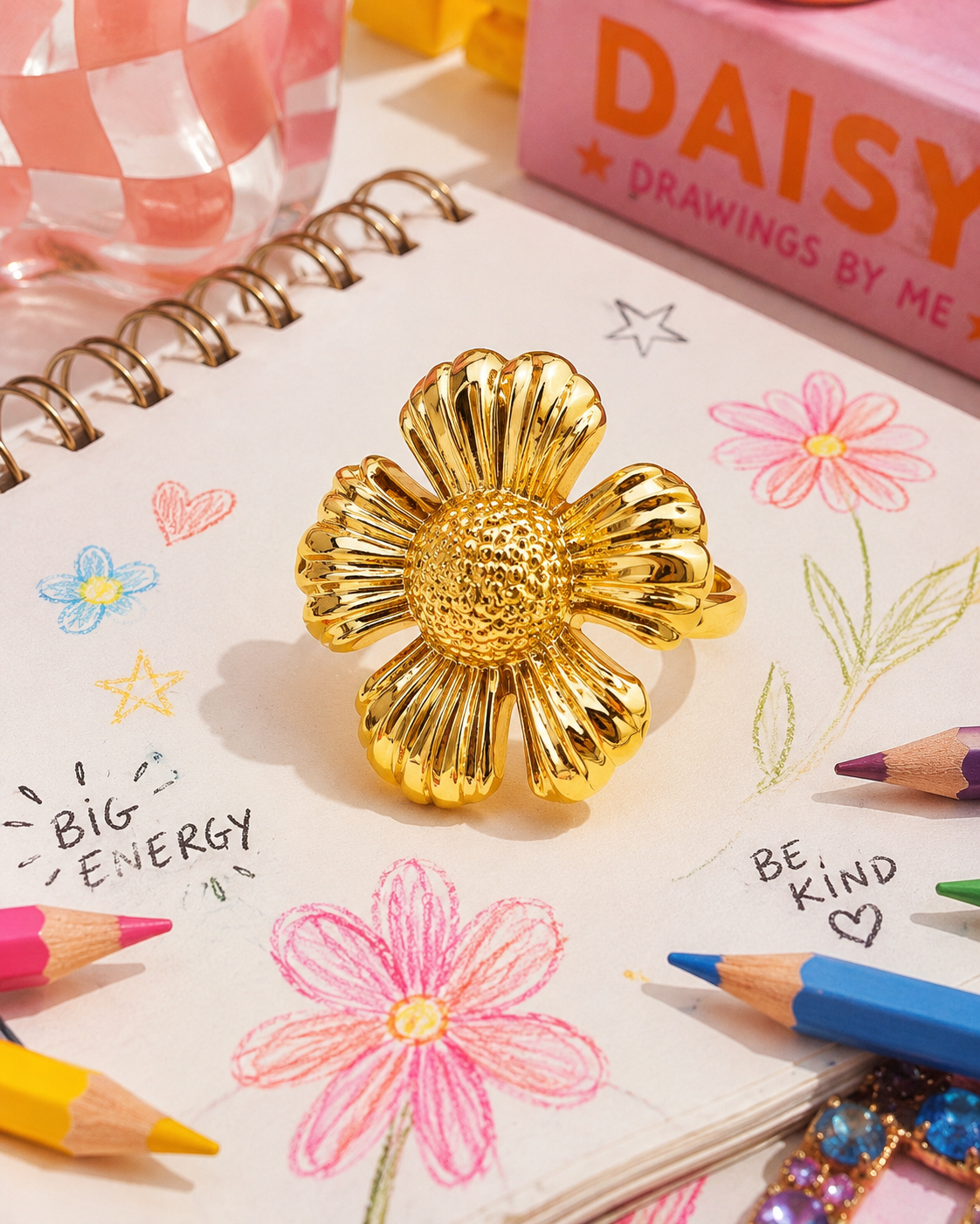 The Flower Found Gold high-shine gold-tone five-petal sculptural flower statement ring by The House of SUFI.