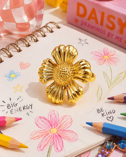 The Flower Found Gold high-shine gold-tone five-petal sculptural flower statement ring by The House of SUFI.
